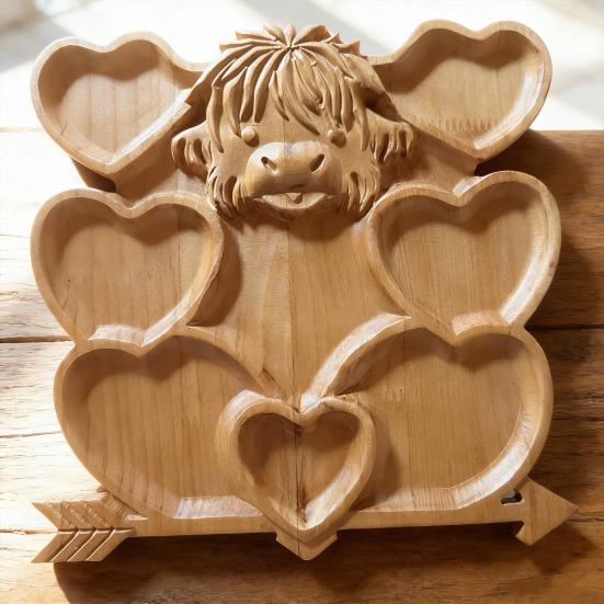 Highland Koe Charcuterieplank Rustieke Serveerplank met Compartimenten Houten Schaal voor Kaas Fruit Snacks Feest
