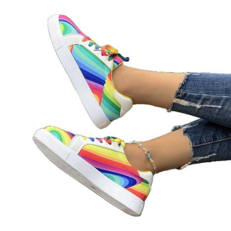 Large-sized Rainbow White Sneakersautumn Casual Women's Gradient Sports Single Shoes