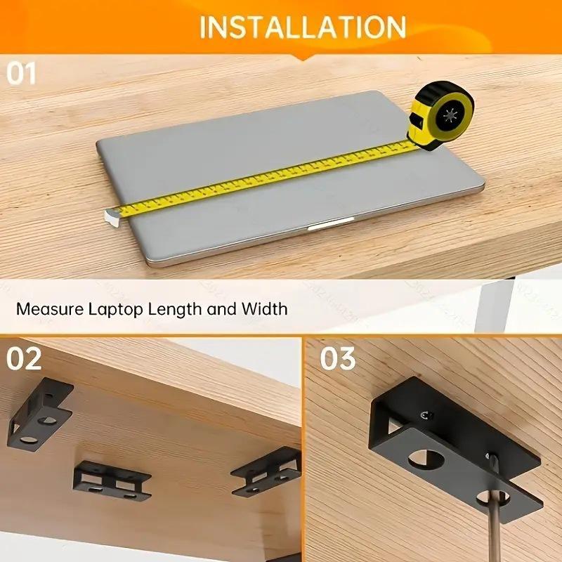 Under Desk Laptop Holder Metal Mount Storage Shelf Holds Up to 10kg Fits Laptop Keyboard for Home Commercial Office