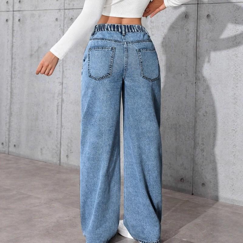 Jeans Women's Retro High-Waisted Slim-Fit Straight Leg Jeans in Smoky Gray and Light Blue Slimming Casual Pants