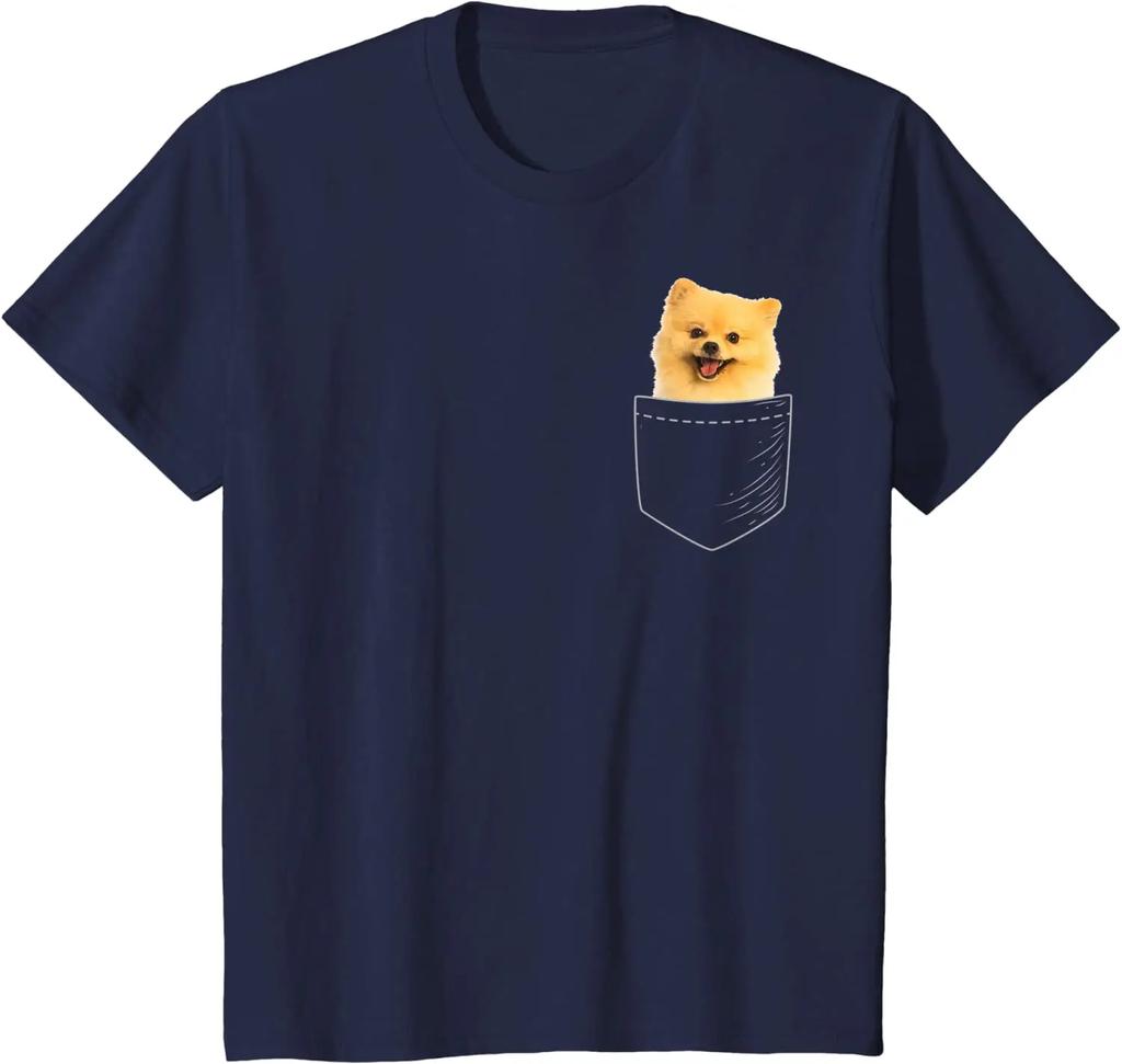 Cute Pomeranian In Pocket Creative Dog Lovers Gift TShirt 100 Cotton ONeck Summer Short Sleeve Casual Mens Tshirt Size S3XL