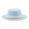 Top Hat Short Brim Hepburn Style British Style Small Round Tibetan High-end Jazz Hat Versatile Flat Top Felt Hat Pearl Premium New