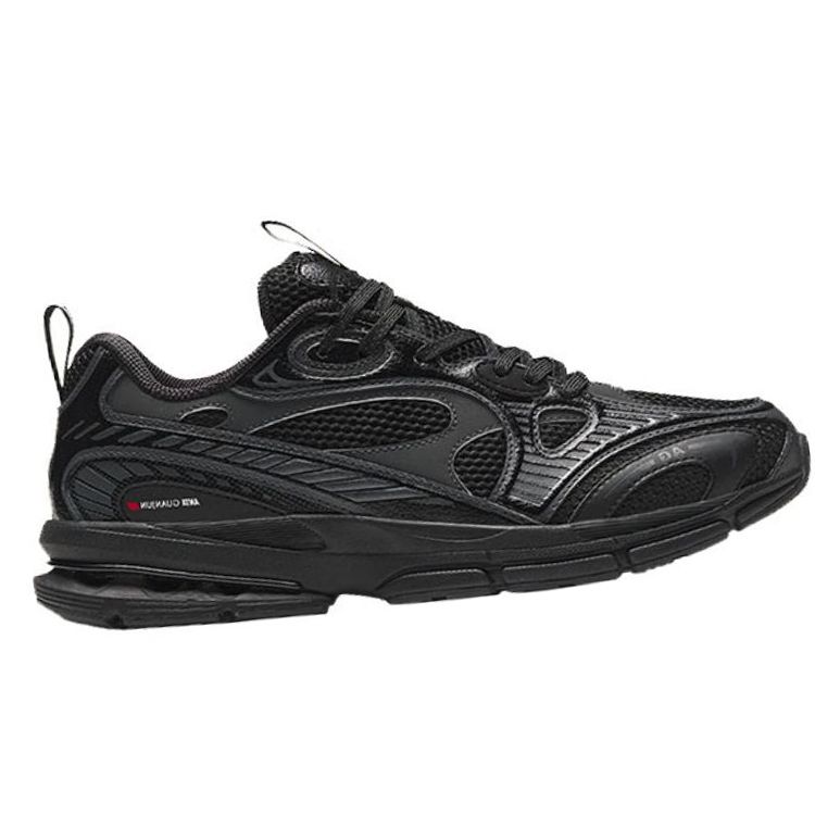 Anta Round Toe Lace-Up Casual Shock Absorbing Wear-Resistant Low-Top Running Shoes Men sneaker Black Gray 912345568A-1
