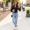 Womens Spring Tops Button Down Denim Shirt with Sheer Long Sleeves Summer Shirts for Women Casual Style Dressy Tops for Women