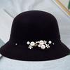 Top Hat British Style Faux Pearl Decor Down Brim Sunshading Round Top Decorate Retro Vintage Women Cloche Hat for Church