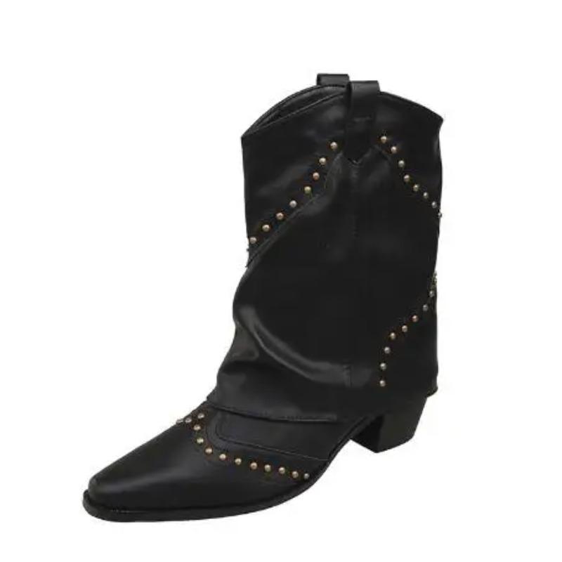 Vintage brown V-button boots Fashion Western cowboy boots Rivets design smoke tube boots Women's short ankle boots C1276