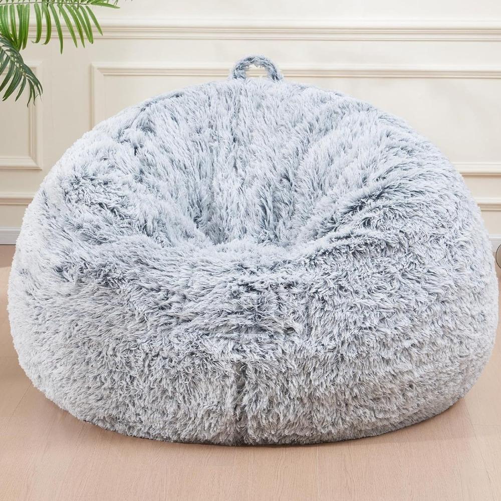 Comfy Soft Fluffy Plush Lazy Sofa Cover Large Size Round Bean Bag Chair Cover Cozy Colorful Beanbag Sofa Cover Dorm Room