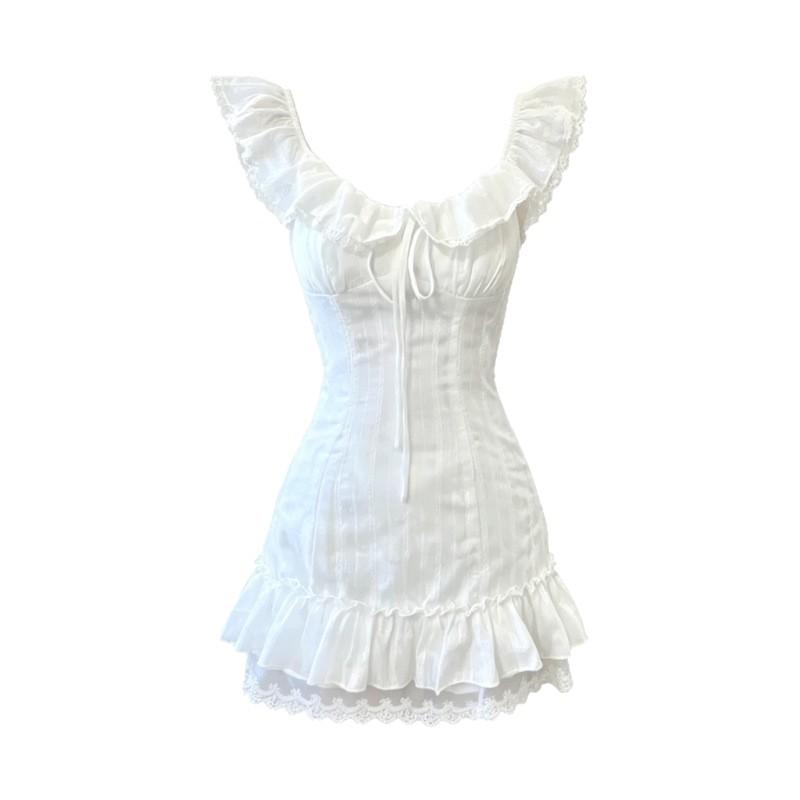 White Dress Women's Summer Beautiful First Love Small White Dress Summer Huge Beautiful Skirt Pure Waist Pinching a Word Short Skirt