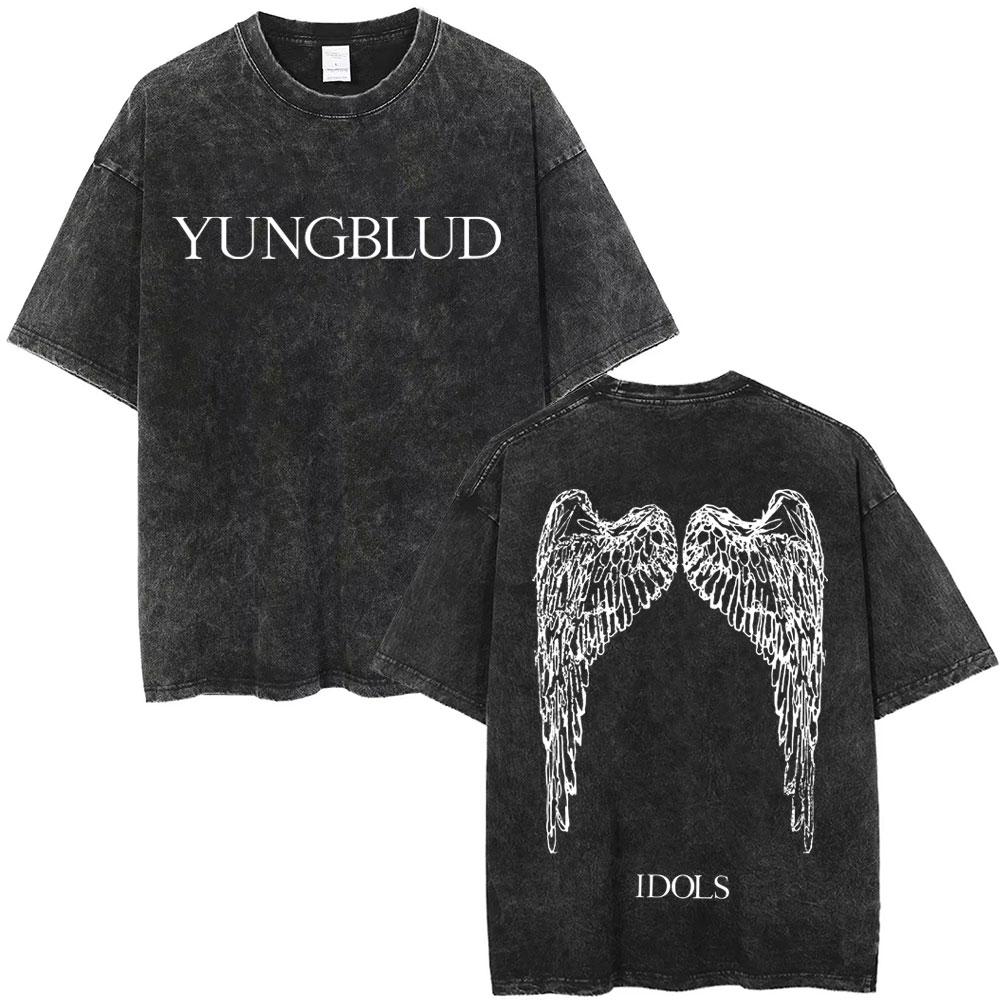 Women Washed Vintage Yungblud Skeleton Graphics T-Shirt Women Alternative Rock Oversized T Shirt Short Sleeve Streetwear