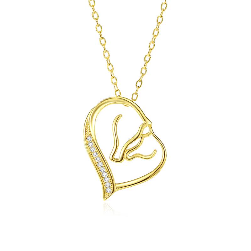 

Sterling Silver S925 Heart Double Horse Head Necklace – Women s Fashion Clavicle Chain, European & American Style. Sterling silver