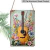 2D Flat 1pc Vintage Floral Acoustic Guitar Metal Wall Art Sign-Bohemian Style 7.87*11.8 Inch Aluminum Music-Themed Decor with Pre-Drilled Holes