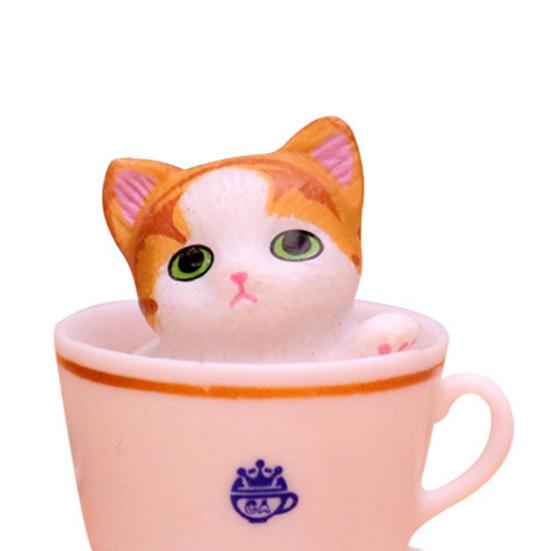 8Pcs Cat Ornament Mini Hand Painted Realistic Collectible DIY Accessories Adorable Cake Topper Teacup Cat Figurine Desktop Decor