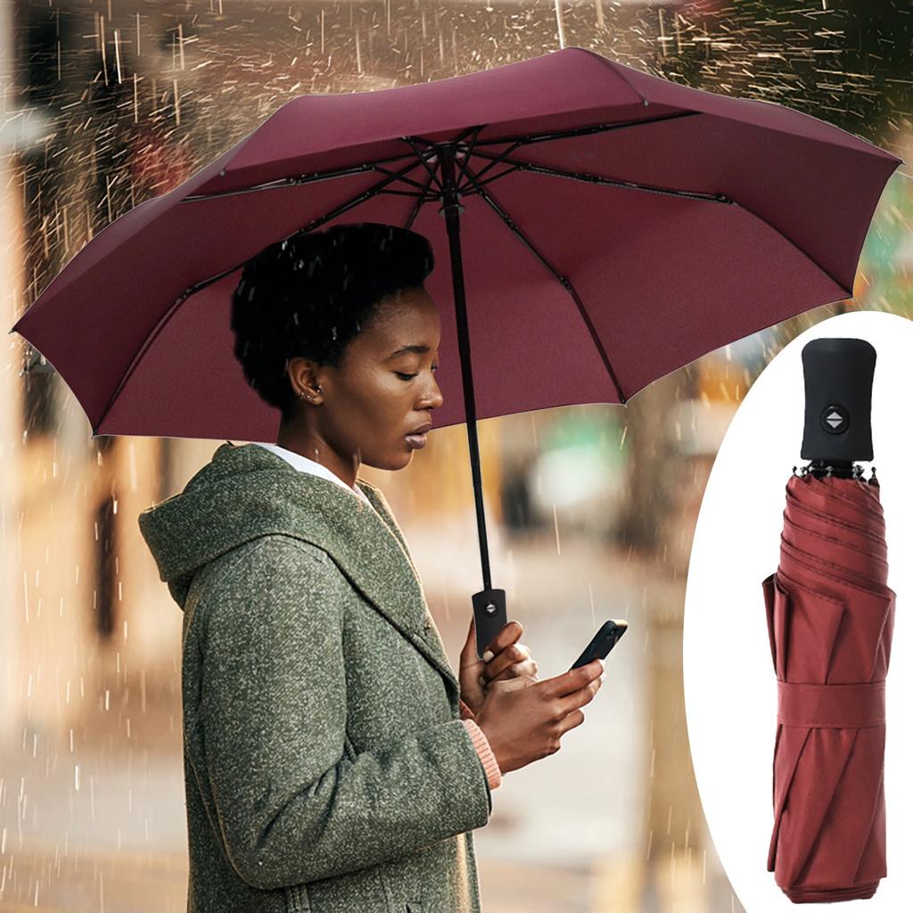 Automatic Open Umbrella Men'S Three Fold Folding Business Casual Umbrella Sturdy Wind Resistant Compact Umbrella