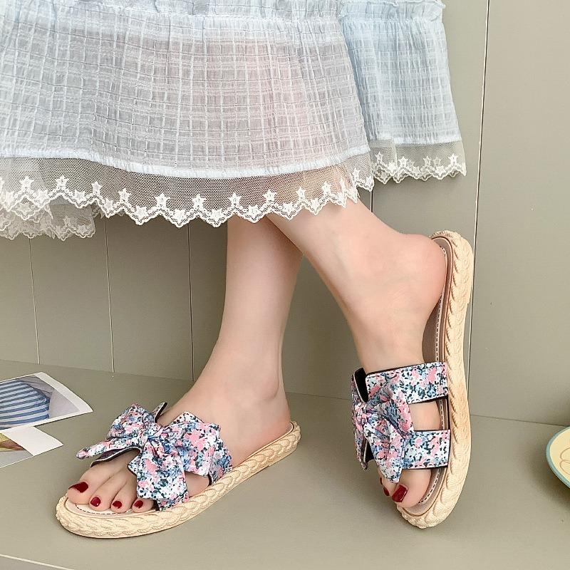 Slippers women's summer fashion versatile bow one-word outdoor non-slip beach sandals
