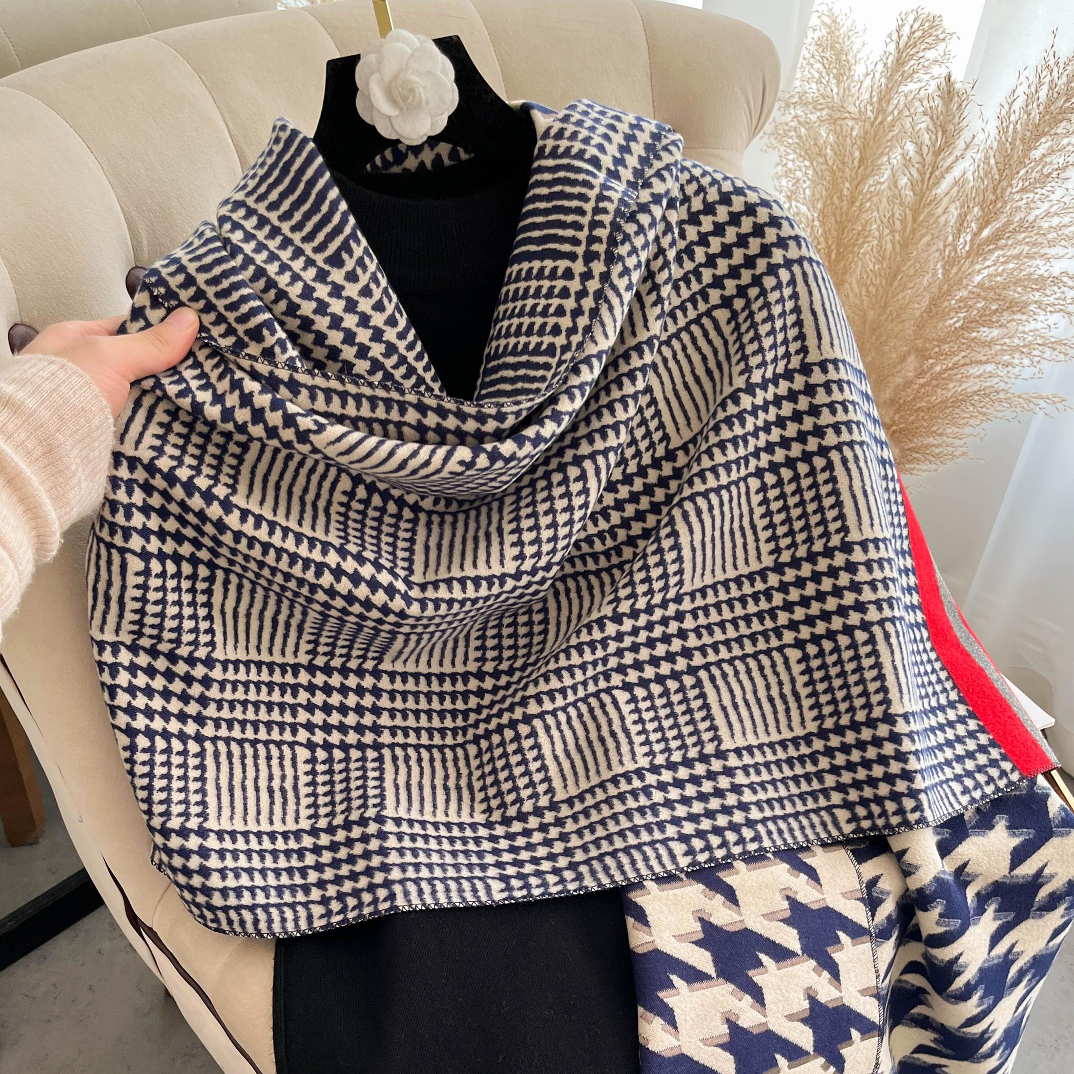 

Blanket Scarf For Women Plaid Black And White Houndstooth Cashmere Warm Thick Long Pashmina Women Shawls And Scarves