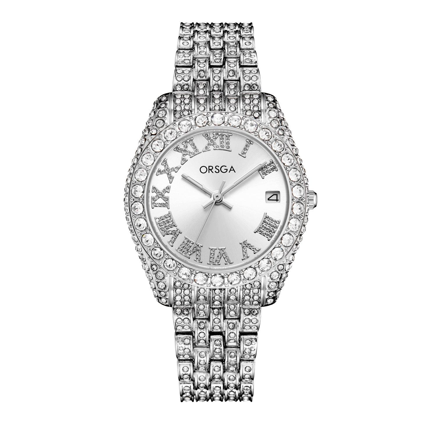 

Женские часы Модные часы с браслетом из сплава Роскошные часы с бриллиантами Золотые с датой Кварцевые Роскошные часы Relojes Mujer Montre Femme silver band белый