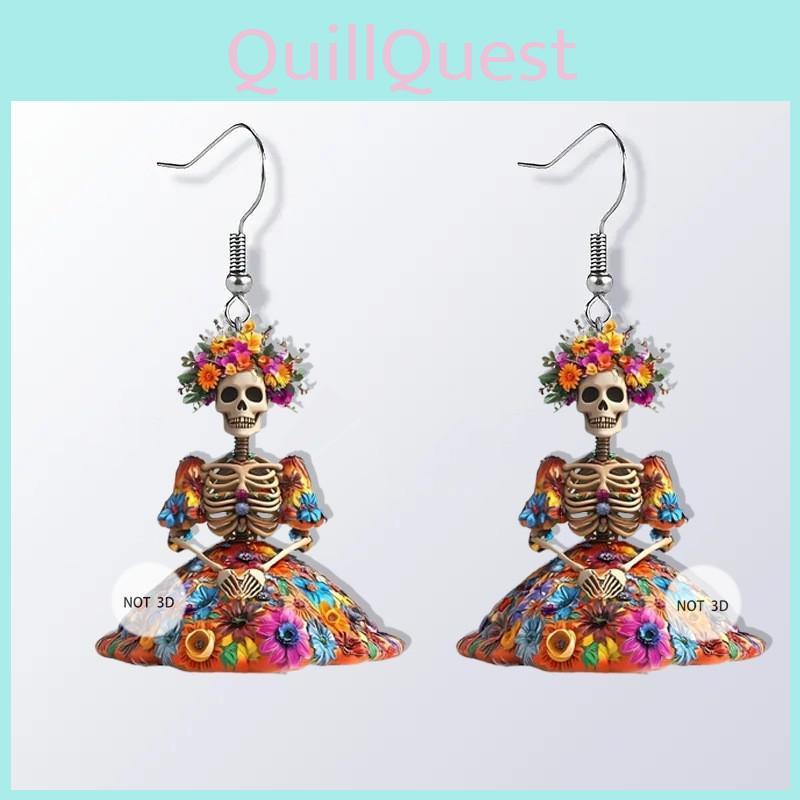 Halloween Flower And Skull Pattern Women Earrings For Womens Casual Party Jewelry