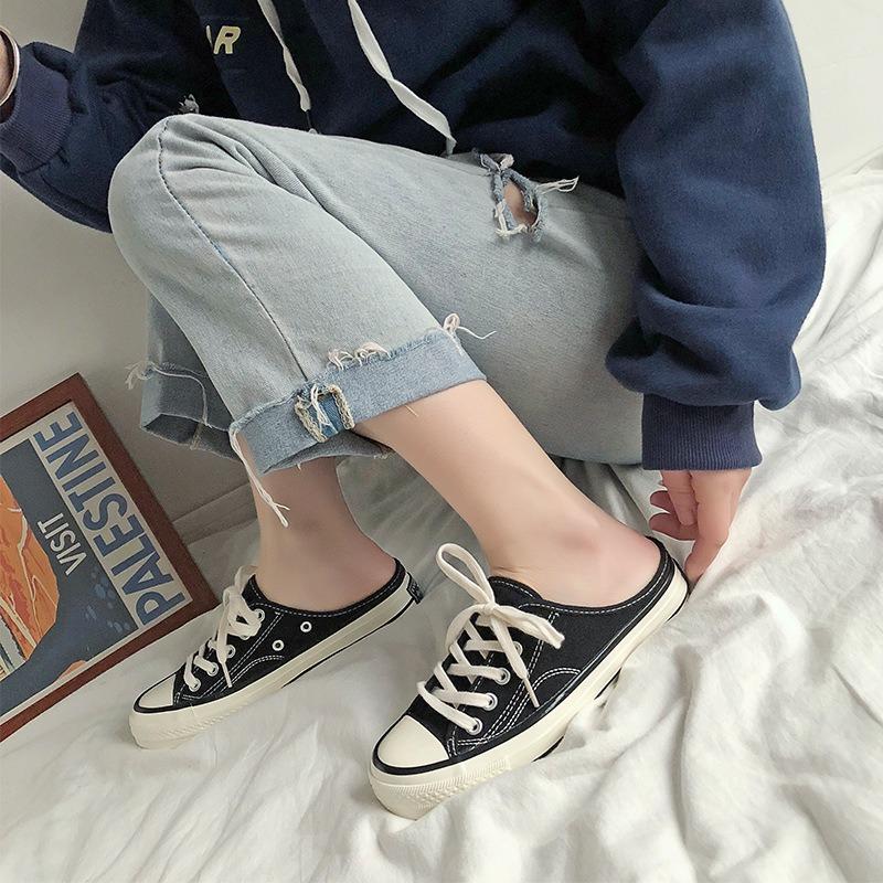 Half-drag canvas shoes female student white shoes versatile 203