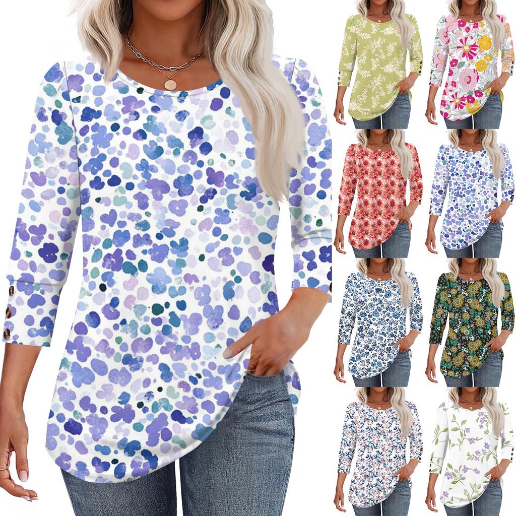 Womens Tops 3/4 Sleeve With Buttons Casual Blouses Summer Outfits Beach Vacation Clothes