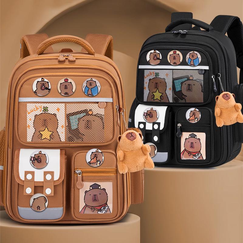 

Capybara Large Capacity Backpack for Grades 1-6 Kids: Ideal for Girls & Boys Backpack + 3 Cards