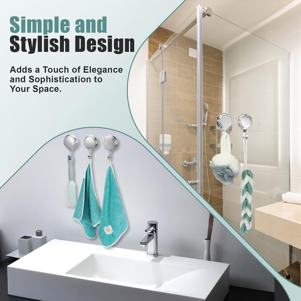 Klebehaken mit Saugnapf, Hochbelastbare Handtuchhaken zur Wandaufhängung an Duschtüren, Silberfarbene, verchromte Kunststoff-Wandhaken für Badezimmer, Küche