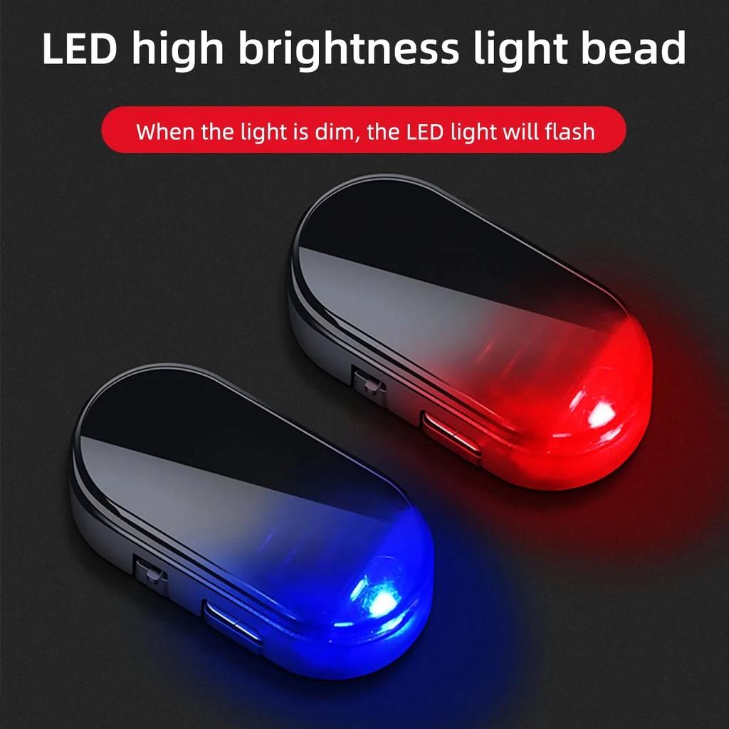 Car LED Blue/Red Flashing Light Fake Security Lights Solar Powered Dummy Alarm Wireless Warning Anti-Theft Caution Sign Lamp