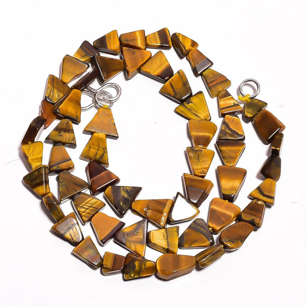 Natural Tiger Eye Gemstone Flat Triangle Smooth Beads Necklace 17" UB-3417 UB-3417