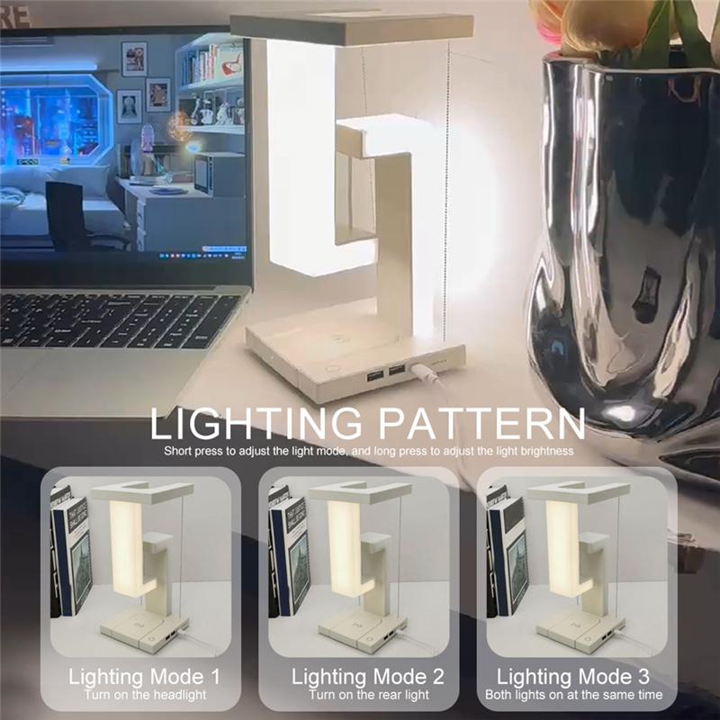 Floating Design LED Desk Lamp Wireless Charging Touch Control Night Light Bedroom Decorative Light