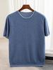 T-shirt à Manches Courtes et Col Rond Color Block 100% Laine Australienne pour Homme - Coupe Ample Décontractée, Couche de Base en Cachemire Printemps/Automne.