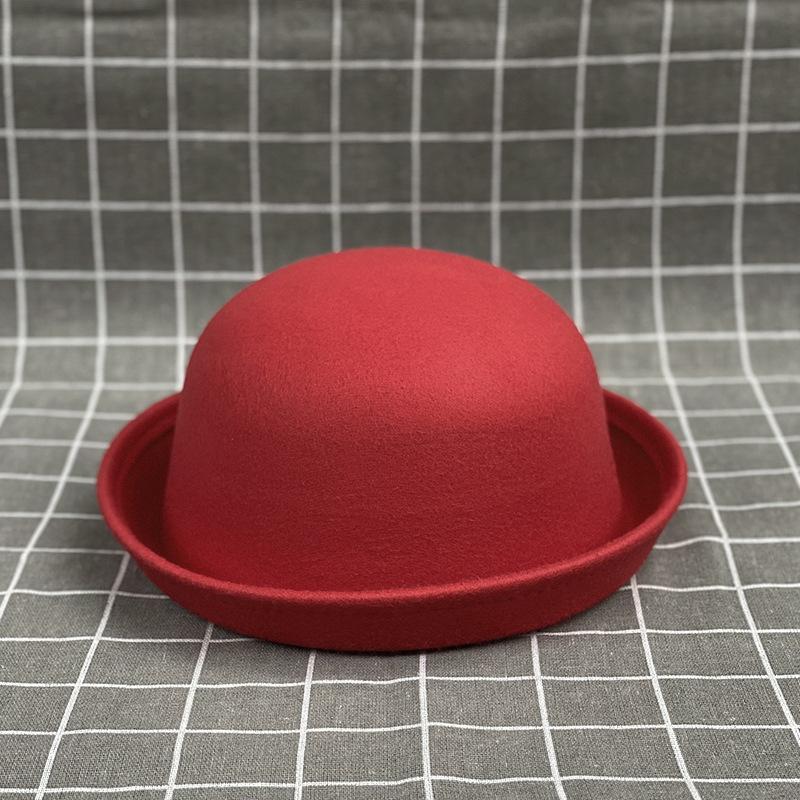 Curled Dome Woolen Top Hat Female Parent-Child Small Pot Hat Male And Female Baby Hat British Retro Bucket Hat