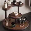 3-Tier Round Wooden Shelf Perfume Organizer Walnut Desktop Storage Rack Cosmetic Display Stand for Vanity Jewelry Skincare Cup