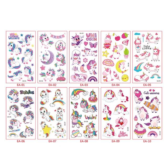 New 10Sheets/lot Children Cute Cartoon Unicorn Temporary Tattoo Stickers Baby Shower Kids Body Makeup Sticker Tattoos Mermaid Pa