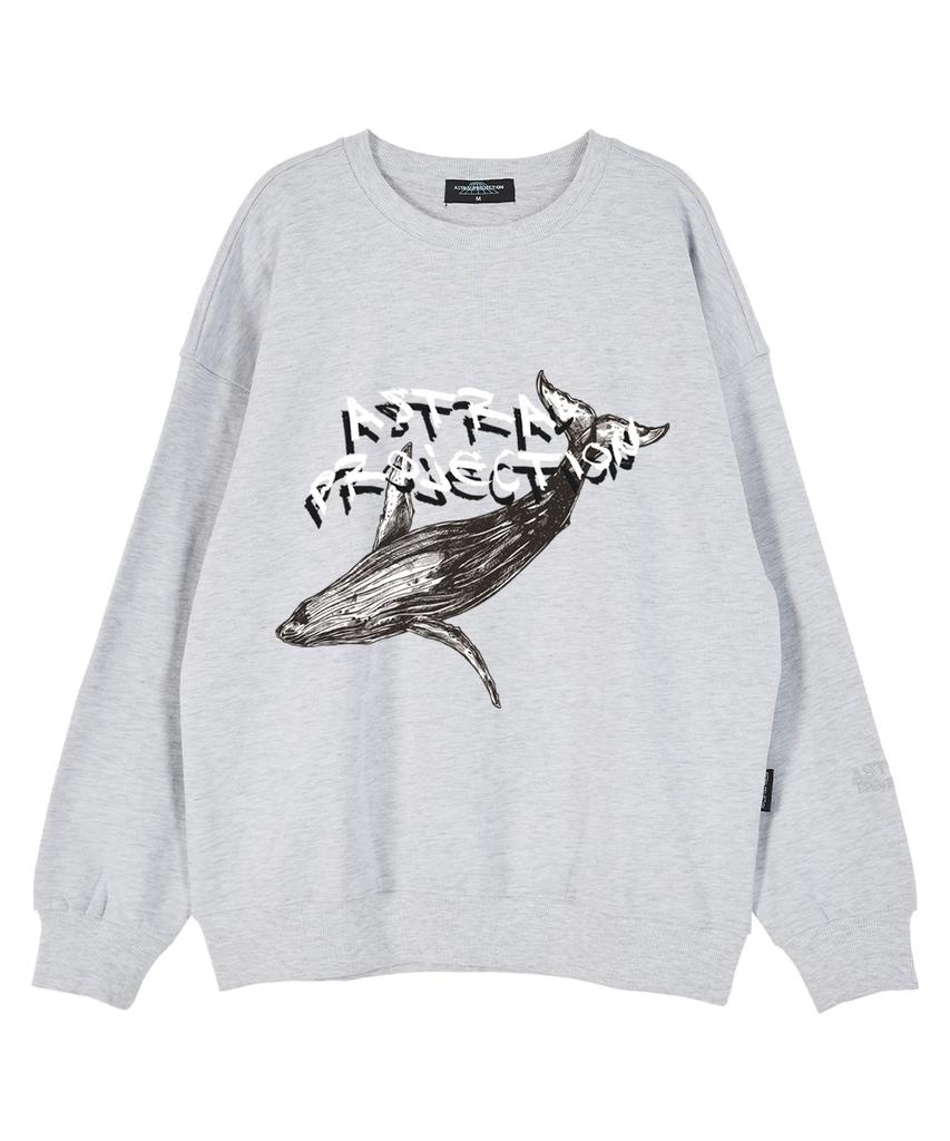 ASTRAL PROJECTION Whale Oversized Drop Shoulder Sweatshirt_White Melange