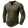 Autumn New High-End Men Cotton Button Henley Neck T-shirts Fashion Solid Color Long Sleeve T Shirt Casual Button Top Tees