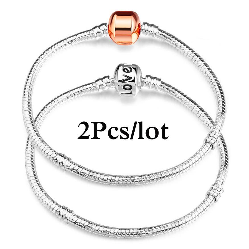2 Stück/Los Sonderangebot 3mm Silberfarbene Schlangenkette Charm-Armband Für Damen Herren Passend für DIY-Armbänder Schmuck Geschenk