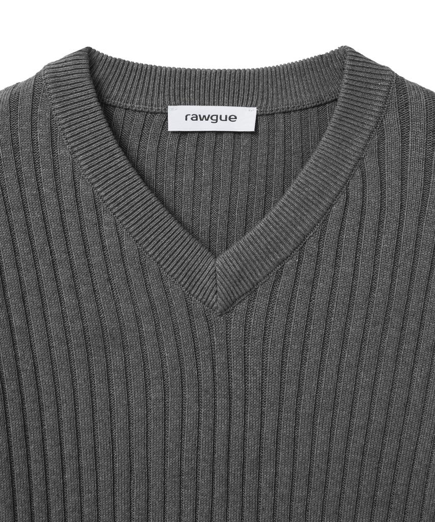 Lougeu Ribbed Slim V-Neck Knit_Gray