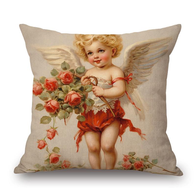 Victorian Angel Baby Cushion Cover European Vintage Baby With Flowers Love Pillow Case