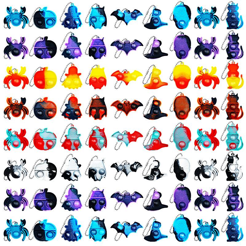 

10/50Pcs Push Bubble Halloween Keychain Fidget Toys Stress Relief Anxiety Autism Sensory Toys Key Chain For Kids Halloween Gifts (As shown-19176)-