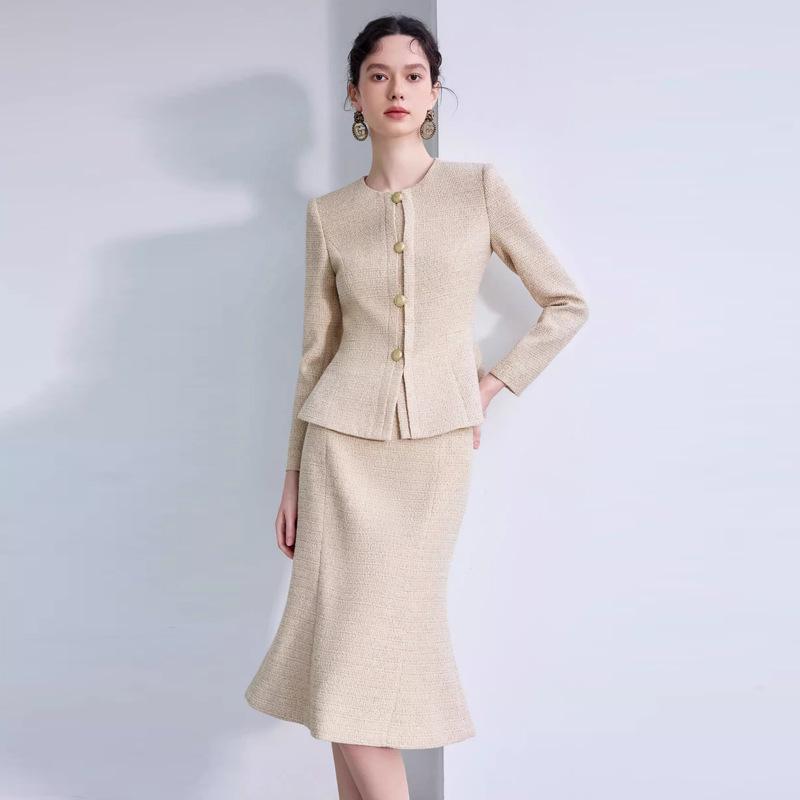 Costum Rochie Khaki de Toamnă pentru Femei cu Coadă de Pește - Stil OL Profesional Slim Fit
