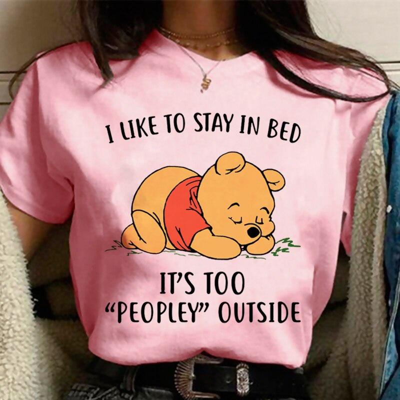 2026 New Cute Animated Wow Winnie The Pooh Print Womens Crew Neck Loose Plus Size Comfortable Short Sleeve TShirt