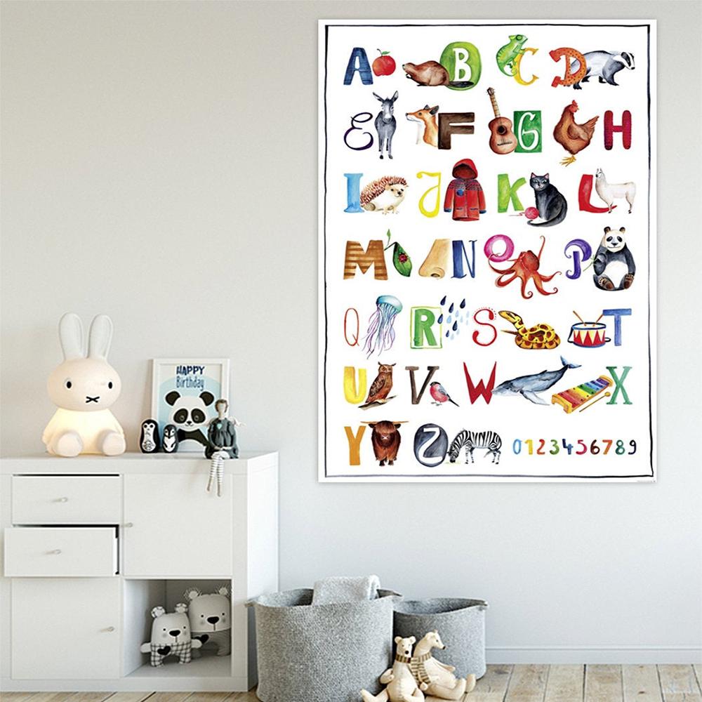 The ABC Premium Poster Alphabet Learning Wall Art Canvas Painting Children Posters Prints For Nursery Kids Room Home Decoration