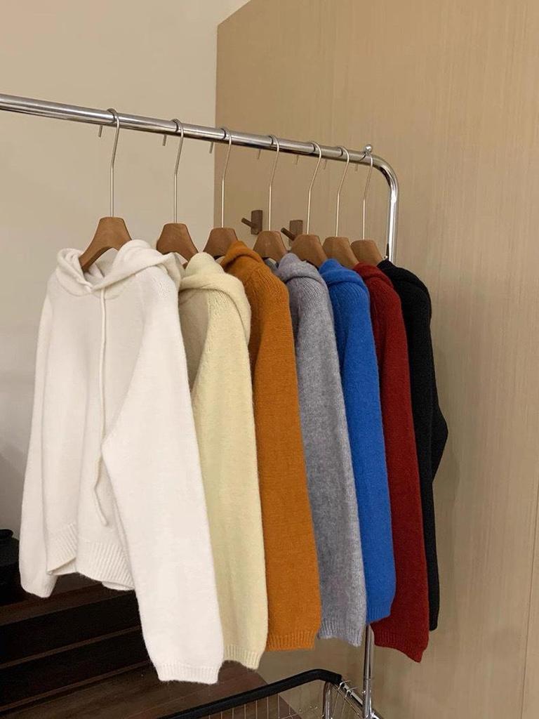 2025 Women's High-End European Style Pure Wool Hooded Sweater – Thick, Loose Knitwear for Autumn/Winter