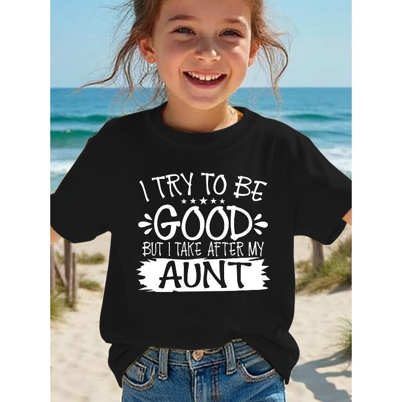 European Sizes [Summer Fashion Girls] Summer Fashion Girls' "I Try To Be Good" Letter Print T-Shirt | Short Sleeve Casual Top