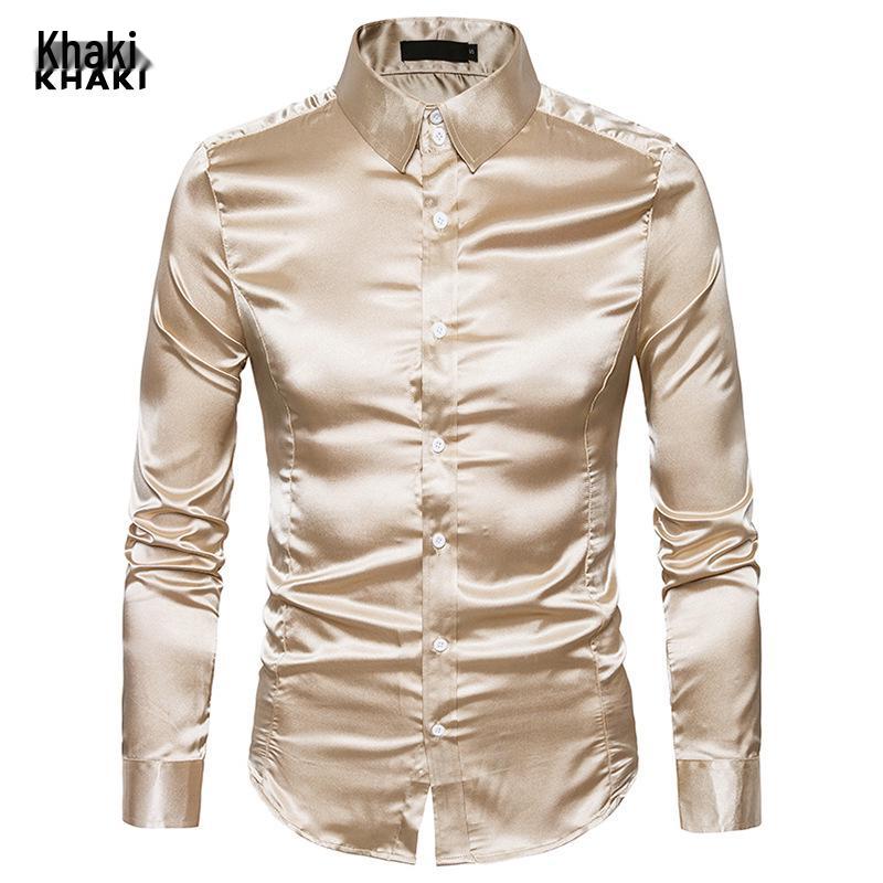 Men s 2026 Autumn Long Sleeve Shiny Casual Fashion Shirt - European Size M хаки