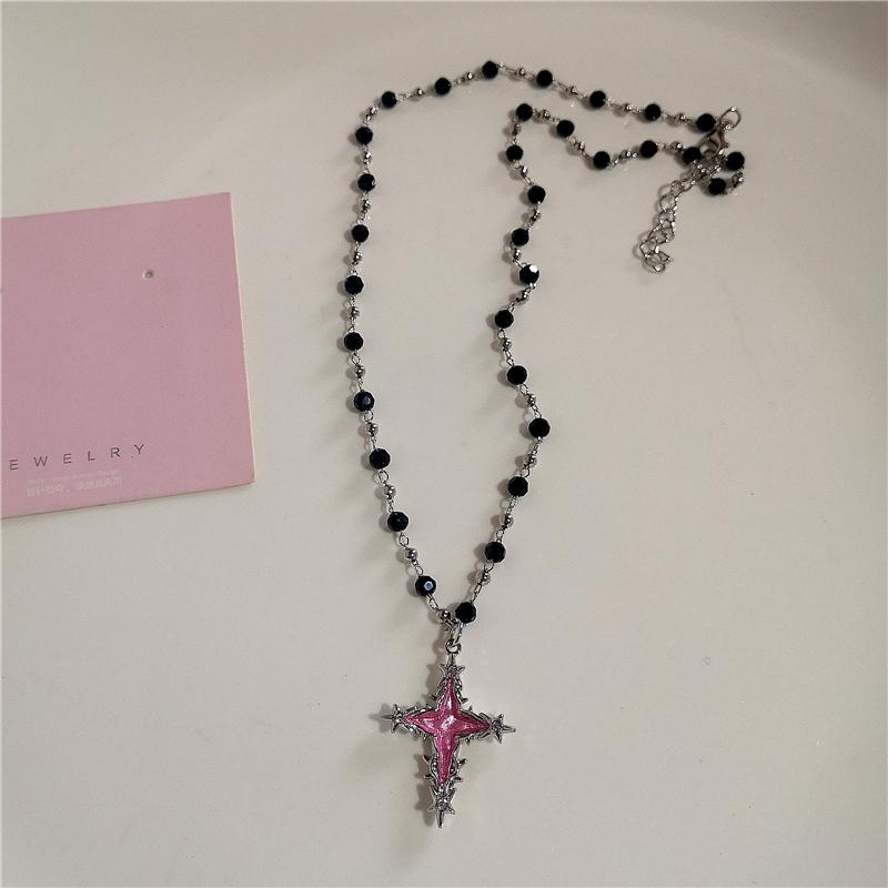 Collier Ras-du-cou Pendentif Croix Rose Cœur Gothique Pour Femmes Egirl Hip Hop Chaîne Corde Punk Y2K Breloques Bijoux Esthétiques Accessoires
