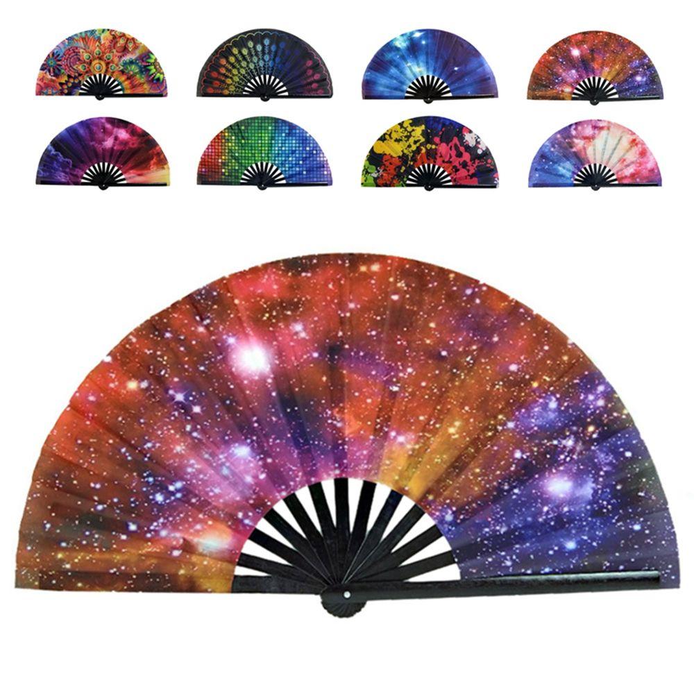 1 pcs Colorful Large Bamboo Wood Cloth Gift Folding Hand Fan Dancing Fan Summer Supplies Festival Decor
