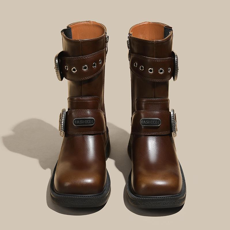 

New Western Cowboy Knight Medium Boots Women s British Platform Short Boots Fashion Martin Boots Women s 40 темно-коричневого