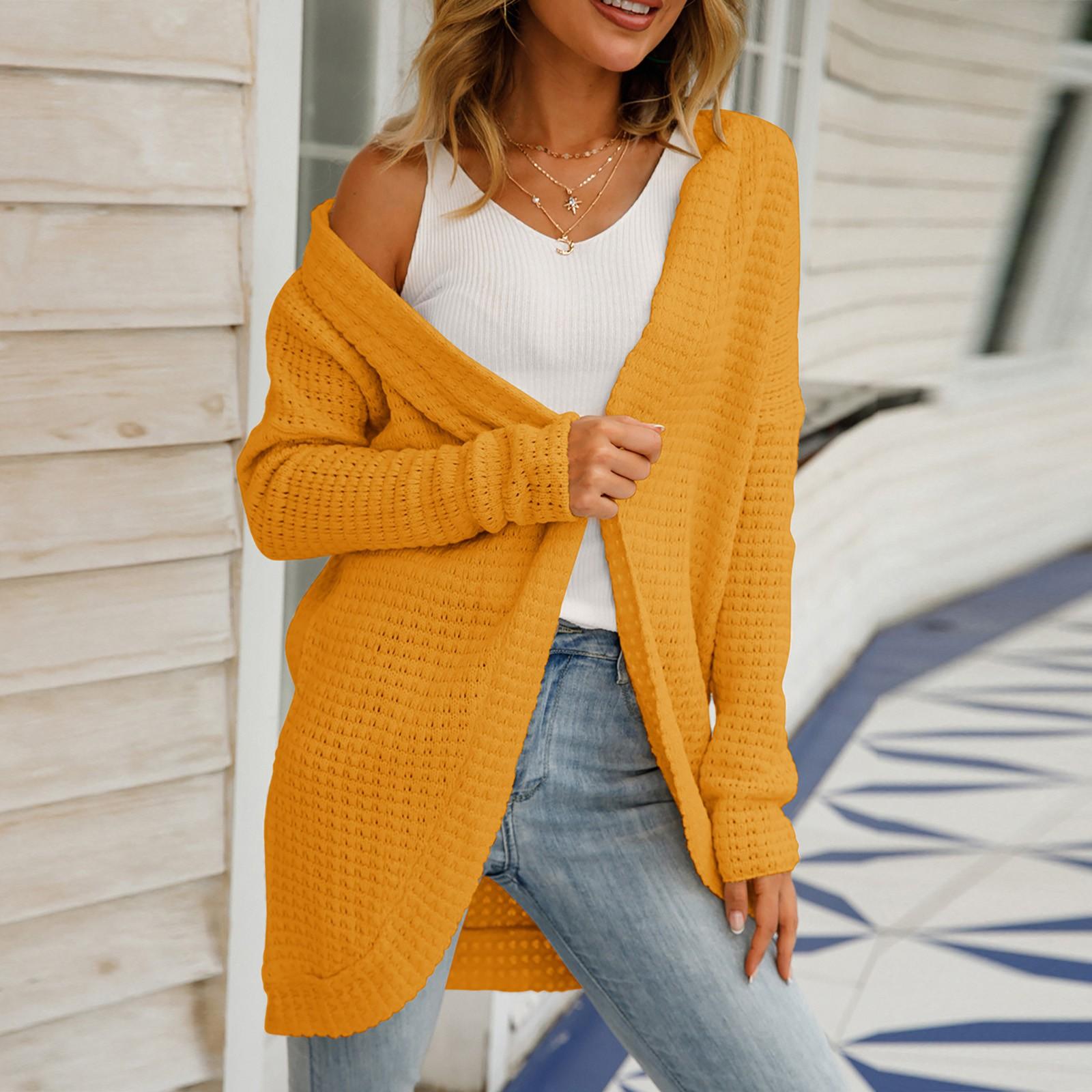 

Женский кардиган, однотонный свитер нерегулярной вязки, вязаный свитер, куртка XL