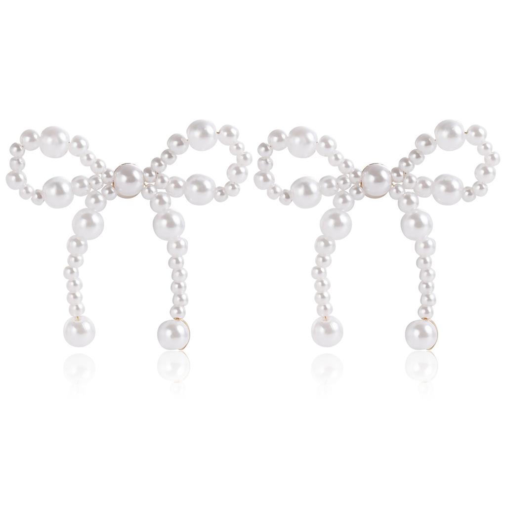 Cross-Border Jewelry, Retro Imitation Pearl Bow Floral Hand-Woven Earrings Internet Celebrities Popular Earrings Women