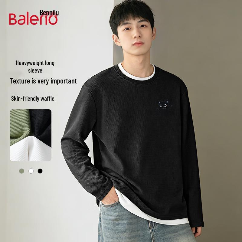 Baleno Men's Waffle Knit Long Sleeve Round Neck T-shirt